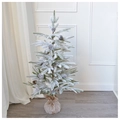 Mini-Weihnachtsbaum beflockt mit Kunstschnee, Zapfen und Jutesack-Basis - Voll-PE Künstlicher Baum 1M Höhe