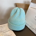 Bonnet en maille vert menthe duveteux pour femme en polaire douce et chaude pour l'hiver - Élastique / Bleu sarcelle