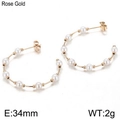 Rose gold C-shaped hoop earrings with white pearls and small metal beads in 34mm size - Rose Gold