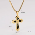 Detail view of a 18k gold cross pendant with black enamel, white crystals and size dimensions - Black Enamel Large Cross Style (Style 5)