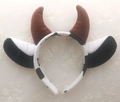 Cute plush cow ear headband with black and white spots and brown horns for parties - Soft Black White Coffee Horn Cow Ears