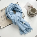 Soft light blue cashmere-feel winter scarf with elegant fringe and JRUNS label - Sky Blue