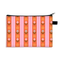 Floral print cosmetic bag with orange and pink vertical stripes and zipper closure - US 5