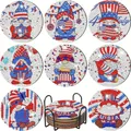 8pcs 4th of July Independence Day gnome diamond painting coasters with metal holder - USA Independence Day Gnome Style (40) / 8 Pieces/Pack (With Metal Holder)