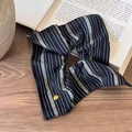 French vintage style blue and white striped fabric scrunchie with golden heart ornament - Vintage Stripe Black