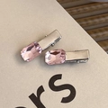 Close-up of pink crystal heart hair clips with silver metal base on textured card - Rectangular Crystal Clip Pair