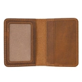 Vintage brown crazy horse leather coin purse with card slots and transparent ID window - Bi-fold Card Holder NC0102 / Red Brown