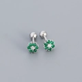 Floral zircon screw-back earrings in silver with green and white crystals - Platinum (Green Zirconia)