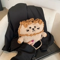 Handmade crochet lion crossbody bag in khaki knit with cute cartoon face details - Khaki