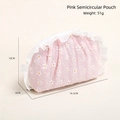 Pink floral cloud makeup bag with white lace trim and 19.5x6x13cm dimensions - Pink Semi-circle Bag
