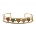 Minimalistische gouden open armband met vijf kleurrijke hartvormige zirkonia stenen - Meerkleurige Hart Rij