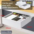 White under-desk drawer storage box in medium size with adhesive mount for office - Porcelain White / 52mm Riser / Medium