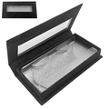 Rectangular black false eyelash packaging box with a silver glitter tray and clear lining - Black Glitter