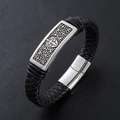 Bracciale da uomo in pelle nera intrecciata con chiusura magnetica in acciaio inox - Color Acciaio