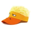 Gorra de béisbol de pato amarillo con visera naranja y pelo falso divertido - Pelo Amarillo de Pato Sospechoso