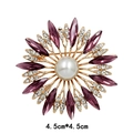 Fashion acrylic flower brooch with purple crystals and white pearl, 4.5cm diameter - BR1177-1 Gold Base Purple