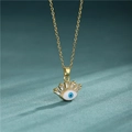Goldene Edelstahlkette mit blauem Emaille-Auge und funkelnden Zirkonia-Kristallen - Gold/Böser Blick