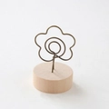 Vintage flower-shaped metal wire memo clip with a round wooden cylinder base - Petal