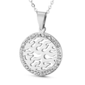 Silver round tree of life pendant necklace with sparkling crystal inlay on white background - Silver Ring Rhinestone Hollow Wave Style (KP44556-K)