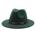 Detail of dark green wide brim fedora with studded brown belt and bronze buckle - M(56-58cm) / Dark Green
