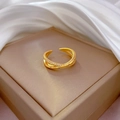 Minimalist double layer crossover open ring in gold plating with pavé zircon stones - Adjustable Open / Real Gold Plated Color