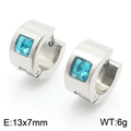 Minimalist stainless steel hoop earrings with square blue zircon inlay and polished finish - Silver With Sky Blue Zirconia(KE118324-TGD)