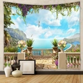 Mediterranean sea terrace tapestry hanging on a wall for aesthetic room decor - Mediterranean Terrace (GT109913)