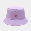 Detailed view of red heart embroidery on light purple cotton bucket hat with fine stitching - M (56-58cm) / Light Purple