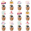 12-piece pack of floral tea party cupcake toppers featuring macarons and desserts - Tea Party Style