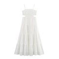 White mesh strap maxi dress with side cutouts and tiered ruffle skirt for vacation - XS / White