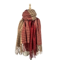 Écharpe d'hiver pour femme motif à carreaux rouge et beige avec des franges - 5# (Carreaux Rouge et Beige)