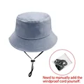 Chapeau bob en coton bleu gris clair avec cordon de serrage noir pour le soleil - Adulte (56-58CM) / Sans Corde Coupe-vent / Bleu Gris (9)