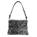 Stylish sequin shoulder bag with black and silver sequins and slender leather strap - Silver