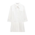White short sleeve button-up pleated shirt dress with classic collar and flared skirt - XS / White