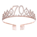 Rose gold 70th birthday crown tiara with sparkling rhinestones and securing hair combs - 70th Birthday / Rose Gold