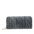 Portafoglio lungo in pelle PU con motivo a catena argento e cerniera dorata in nero - Nero