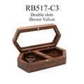Hexagonal walnut wood ring box with double slots and brown velvet lining - Parallel Slots-Brown Velvet / No Engraving