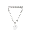 Clou d'oreille en argent S925 avec chaîne, cristal en goutte et zircons brillants - Simple-Barre Zirconia Goutte / Or Blanc