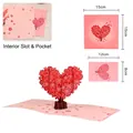 Pink 3D popup cherry blossom heart card with 15x15cm envelope and note insert - Heart-shaped Cherry Blossom Tree