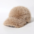 Plush faux fur baseball cap for winter in light brown color with a soft fuzzy texture - One Size / Camel