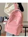 Detailed back view of pink waterproof school backpack with multiple zipper pockets - No Pendant / Pink