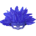 Koninklijk blauw gevederde masker half gezicht met glitters voor het mooie halloween. - Blauwe Glitter