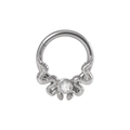 Silver stainless steel octopus tentacle nose ring with a clear gemstone center - 1.2x8mm / Steel Color - Small Snake