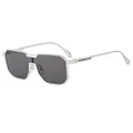 Futuristische silberne Metall-Sonnenbrille mit dunkelgrauem Monoglas-Modell C3 - Silberner Rahmen Graue Gläser