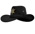 Black wool felt fedora with gold sheriff badge and braided rope decorative band - M (56-58cm) / Black