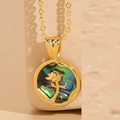 Goldene Halskette mit Abalone-Muschelanhänger und geprägtem Rosen-Detail für Damen - Rosenstil / Rose Blume 14K Gold