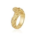 Detailed view of gold plated titanium steel ring with irregular lava texture finish - Floral