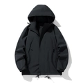 Minimalistische schwarze Herren Outdoor-Kapuzenjacke mit winddichtem Stoff und Kordelzug - XS / Schwarz