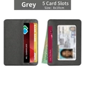 Gray lychee grain PU leather card holder with 5 slots and ID window, size 8x10cm - Gray