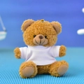 Small brown plush teddy bear keychain wearing a customizable white t-shirt for gifts - 12cm (Bead Chain) / Brown Bear (White T-shirt)